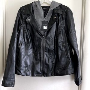 Faux leather jacket /detachable hood, tag still attached
